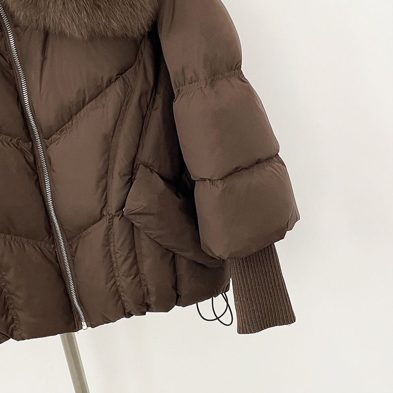 Giacca di lusso con collo in pelliccia di volpe per donna – Cappotto in piuma d'anatra bianca di alta qualità, capospalla invernale spesso e caldo_voghion.com
