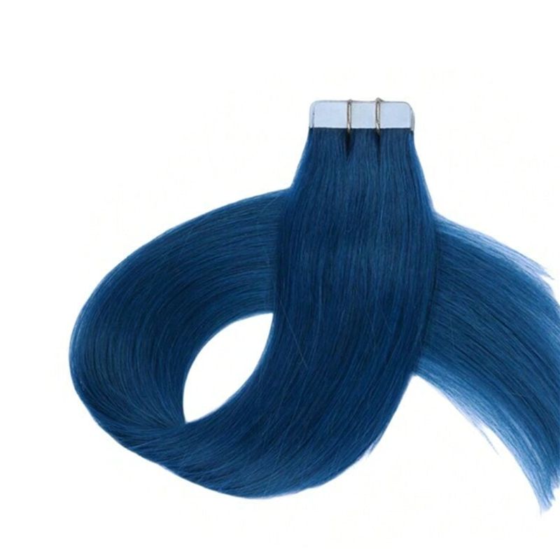 Extensiones de cabello con cinta adhesiva de color azul, largas y rectas, de 14 a 24 pulgadas, extensiones de cabello humano con cinta adhesiva, extensiones de cabello humano real con cinta adhesiva_voghion.com
