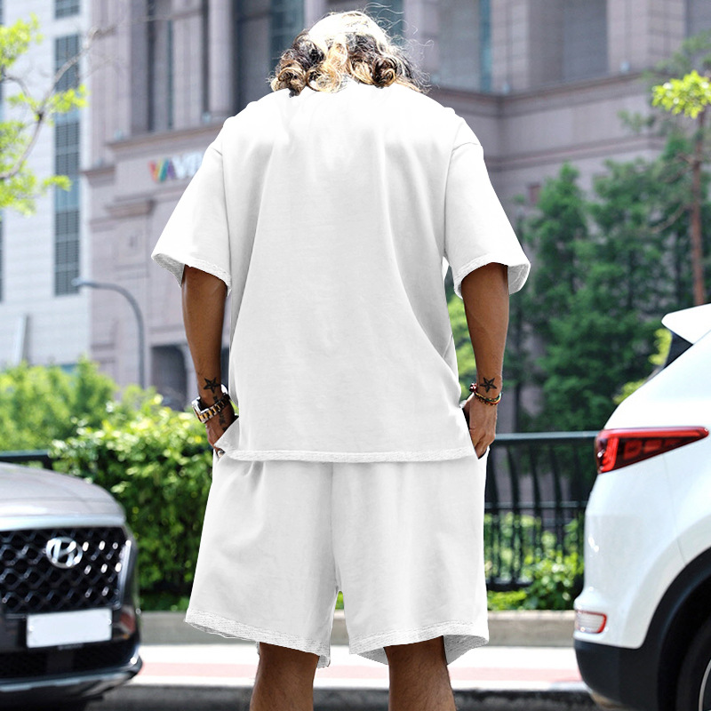 2024 grand ensemble décontracté ample manches courtes T printemps/été shorts couleur unie vêtements pour hommes_voghion.com