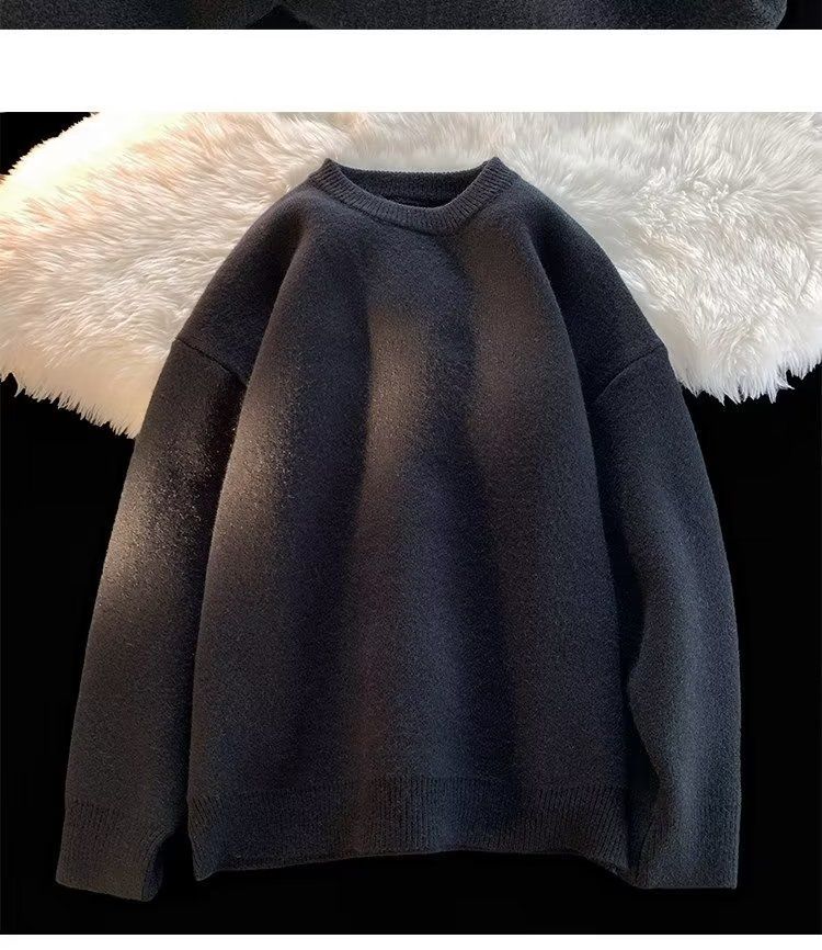 Sweater autumn and round neck thick knit men's trendy brand winter wool warm inner layer base sweater_voghion.com