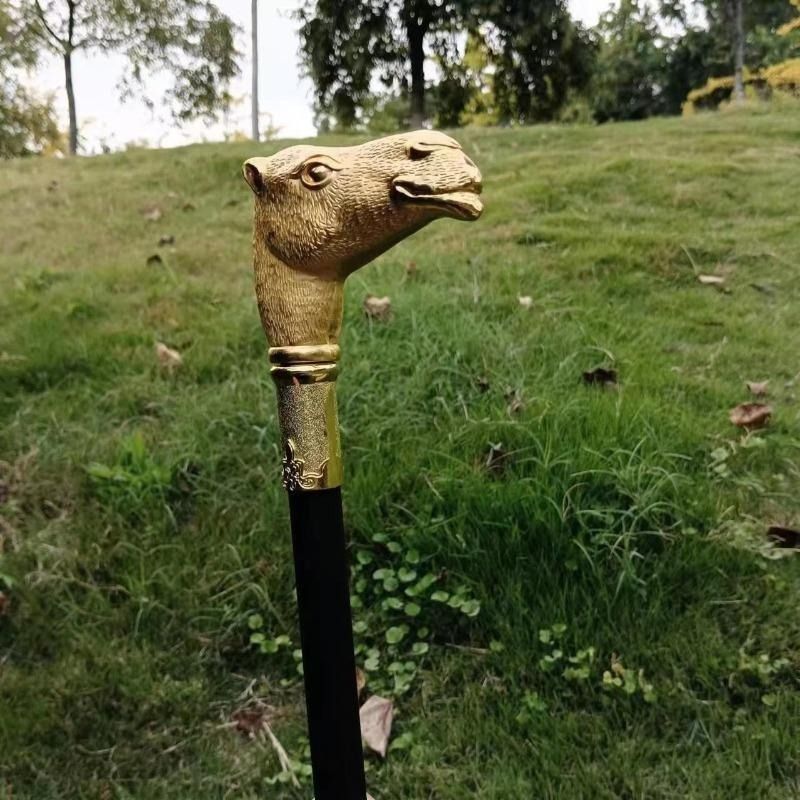 Golden Camel Head Walking Cane Fashion Walking Stick Gentleman Luxury Crosier Knob Walking Stick 93cm_voghion.com