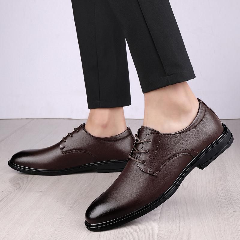 Top Layer Rindsleder 2024 Neue Leder Business Formale Herren Schnürschuhe Vielseitige Freizeitschuhe_voghion.com