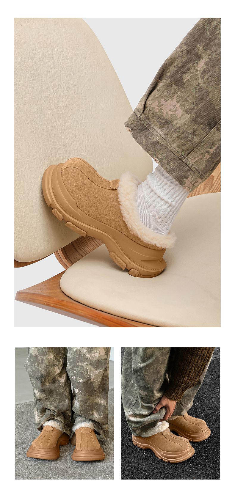 Unisex Winter Clogs With Thick Sole - Waterproof Slip-Resistant Fuzzy Lined Snow Boots For Men & Women (Chestnut, Grey)_voghion.com