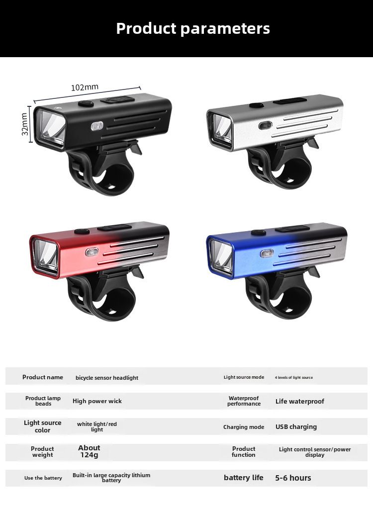 Luce per bicicletta Faro per auto da strada per mountain bike con sensore di luce intelligente Luce per guida notturna Protezione dalla pioggia Torcia notturna Attrezzatura_voghion.com