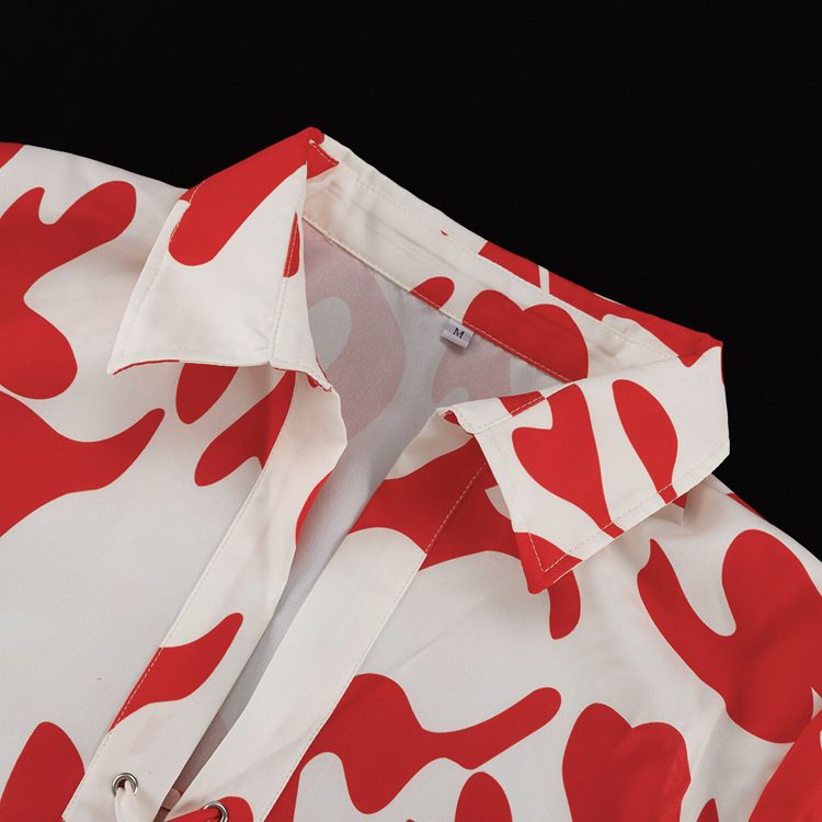 Vêtements pour femmes été imprimé jupe courte revers chemise ample pour femmes costume décontracté_voghion.com