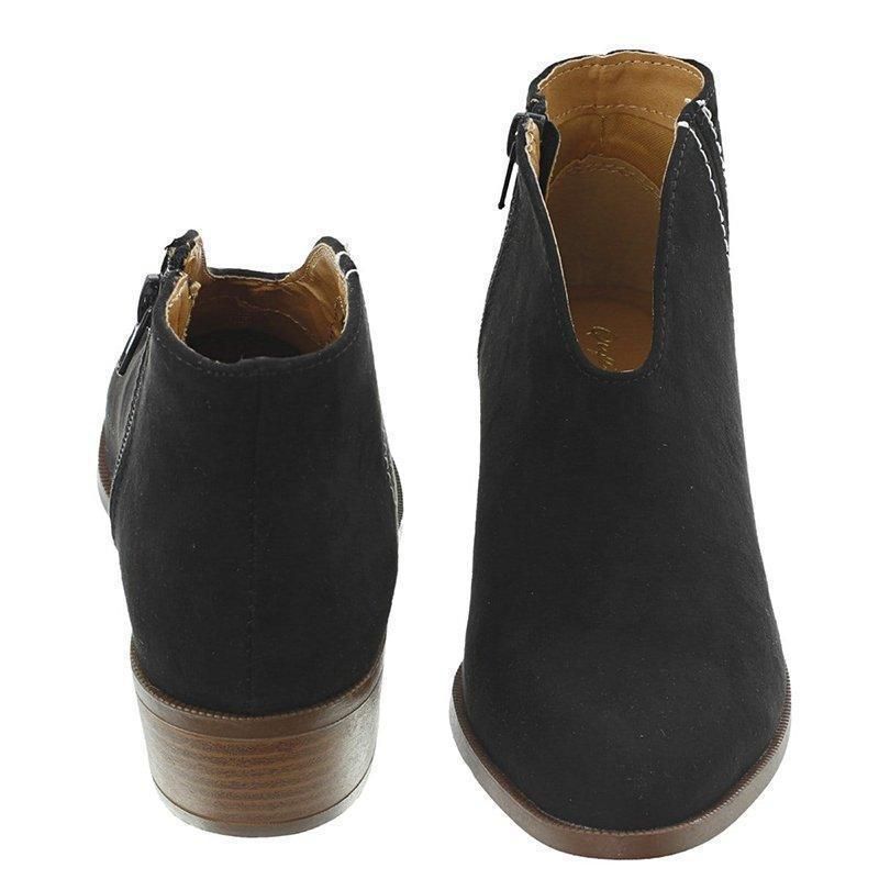 Pointy side zipper low square with V-cut fashion plus size women's ankle boots_voghion.com