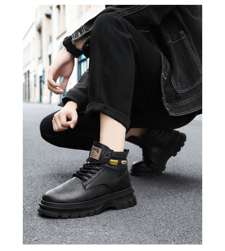 Men's Fashion High-Top Martin Boots - British Style Work Boots With Slip-Resistant Rubber Sole & Comfortable EVA Insole (Brown, Khaki, Black)_voghion.com