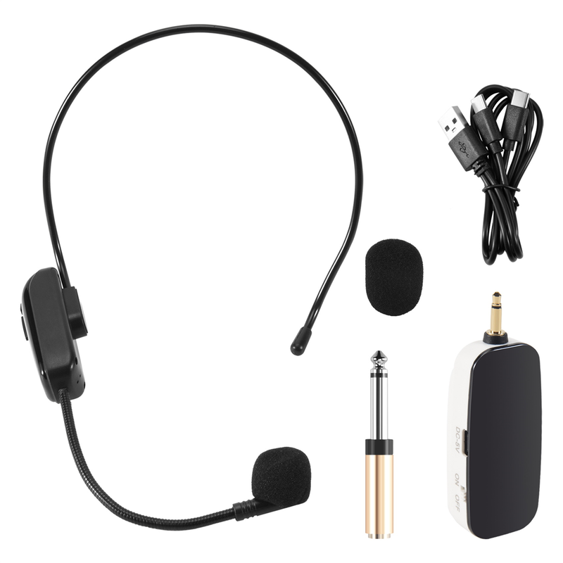 Nuovo microfono wireless UHF portatile 2 in 1 Amplificatore di volume per microfono professionale da indossare per la testa per l'insegnamento del parlato_voghion.com