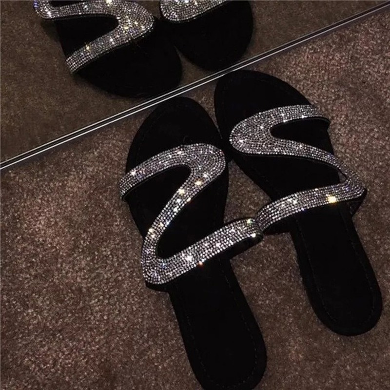 Große Strass-Sandalen, neue Z-Linie, Sommer, flacher Boden, lässig, offene Zehen, römische Damen-Hausschuhe_voghion.com
