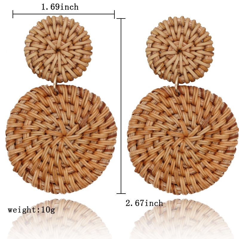 Set di orecchini in rattan intrecciato a mano con doppio giro, stile moda_voghion.com