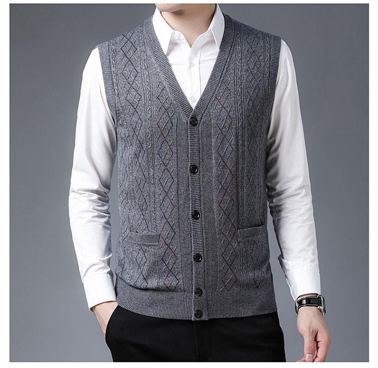 Ärmelloser Westepullover aus Wollmischung mit V-Ausschnitt für Herren – Karo- und Camouflage-Muster, schmale Passform, lässig und vielseitig für den Herbst_voghion.com