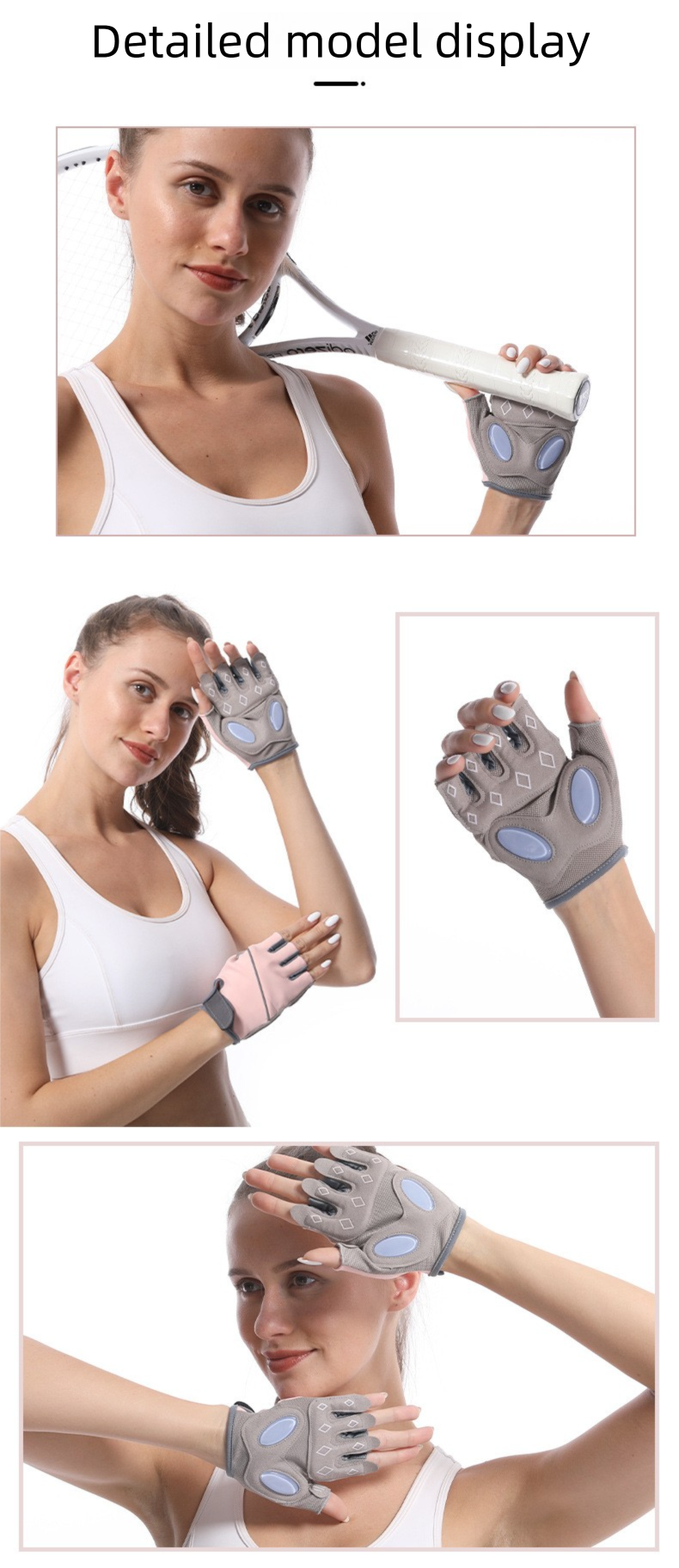 Modische Fitnesshandschuhe mit halbfingeriger, flüssigkeitssilikonbeschichteter Handflächenpolsterung für Springseil und Yoga. Atmungsaktiv und verdickt._voghion.com