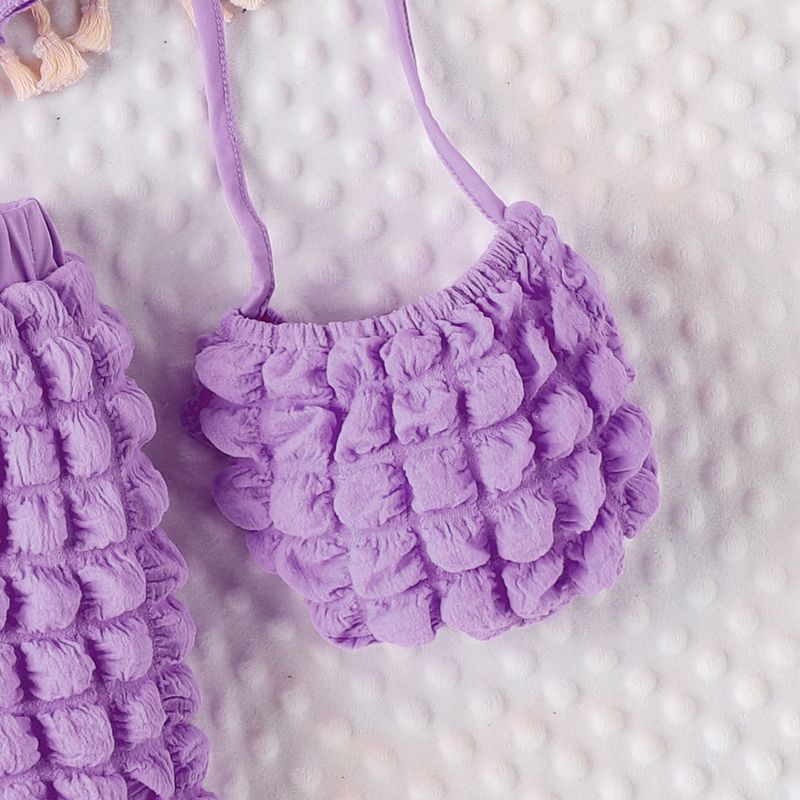 Ensemble d'été pour enfants, haut à manches courtes + short + sac à carreaux à bulles solides, couleur bonbon, ensemble pour filles_voghion.com