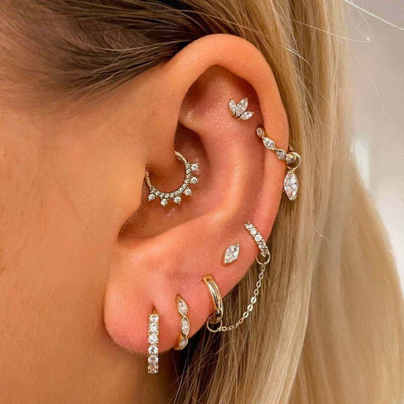 Unisex Persönlichkeit Piercing Ohr Knochen Ohrstecker Damen Zirkon Quaste Kette Ohrstecker Mode Ohrringe mit Kette_voghion.com
