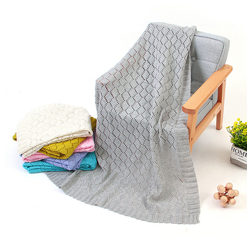 Jinleiou Solid Color Baby Hollow Knitted Crochet Blanket Sleeping Quilt Swaddle Wrap_voghion.com