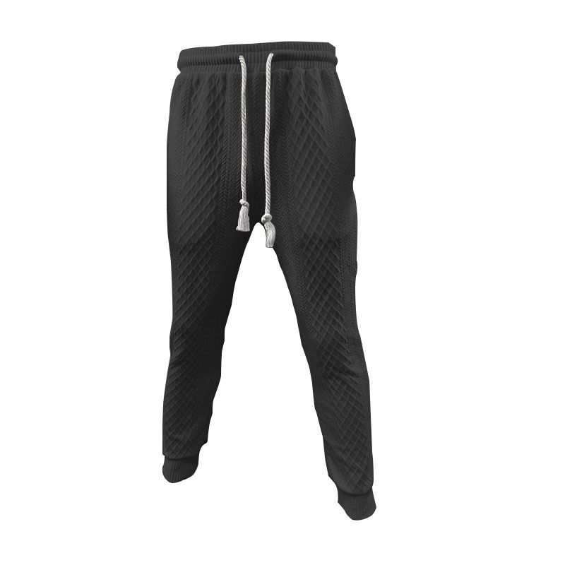 24 Spring Summer Men's Casual Long Pants Turn-down Collar Jacquard Knitted Top Plus Size Set_voghion.com