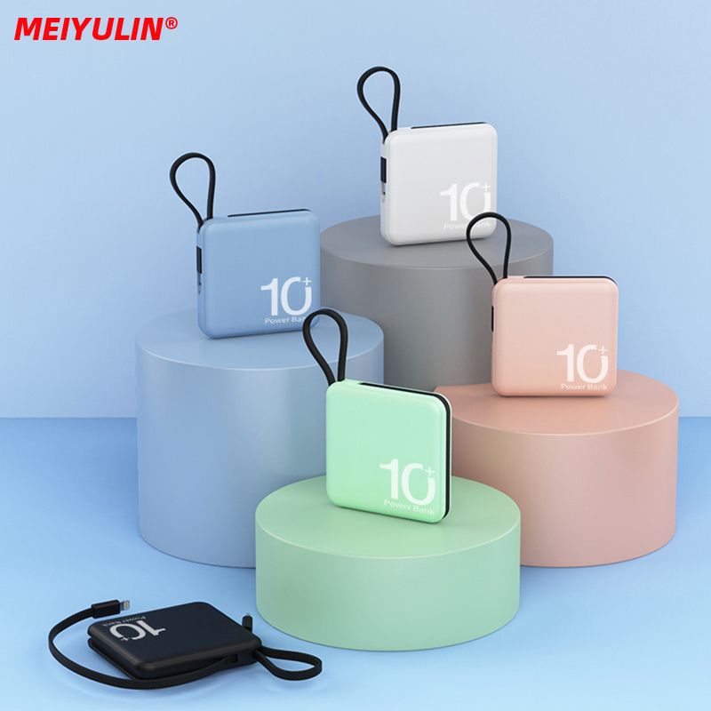 10000 Power Bank Large Capacity External Battery Built-in Type-C Cable 5000 MAh Portable Lanyard Powerbank For IPhone_voghion.com