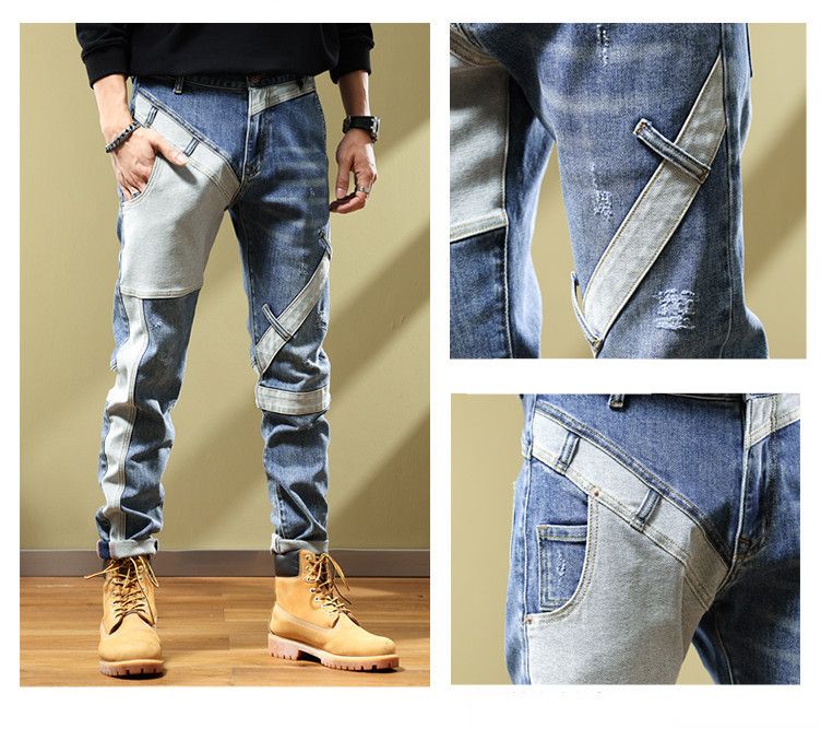 Kleidung für Teenager, zerrissene Jeans, Slim Fit, Stretch-Röhrenhose, helle Farbe, mehrere Taschen, High-End, trendige Markennähte, Bettlerhose_voghion.com