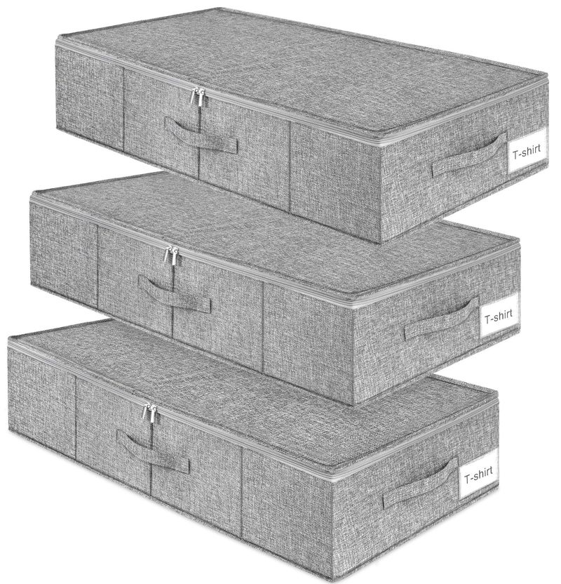 Under Bed Storage Box - 2-Pack Flat Drawer Organizers For Clothes & Blankets (Clear Plastic Space-Saving Easy Slide Design 15" Height Gray/White)_voghion.com
