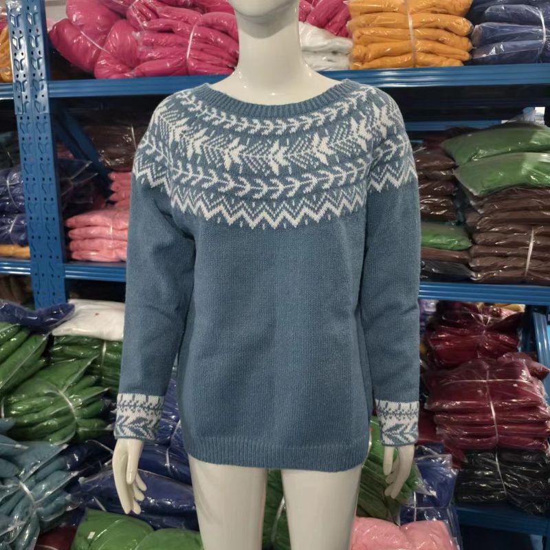 Damenbekleidung, modischer Strickpullover mit Rundhalsausschnitt, Farbblock, lockere Passform, lässige Oberteile_voghion.com