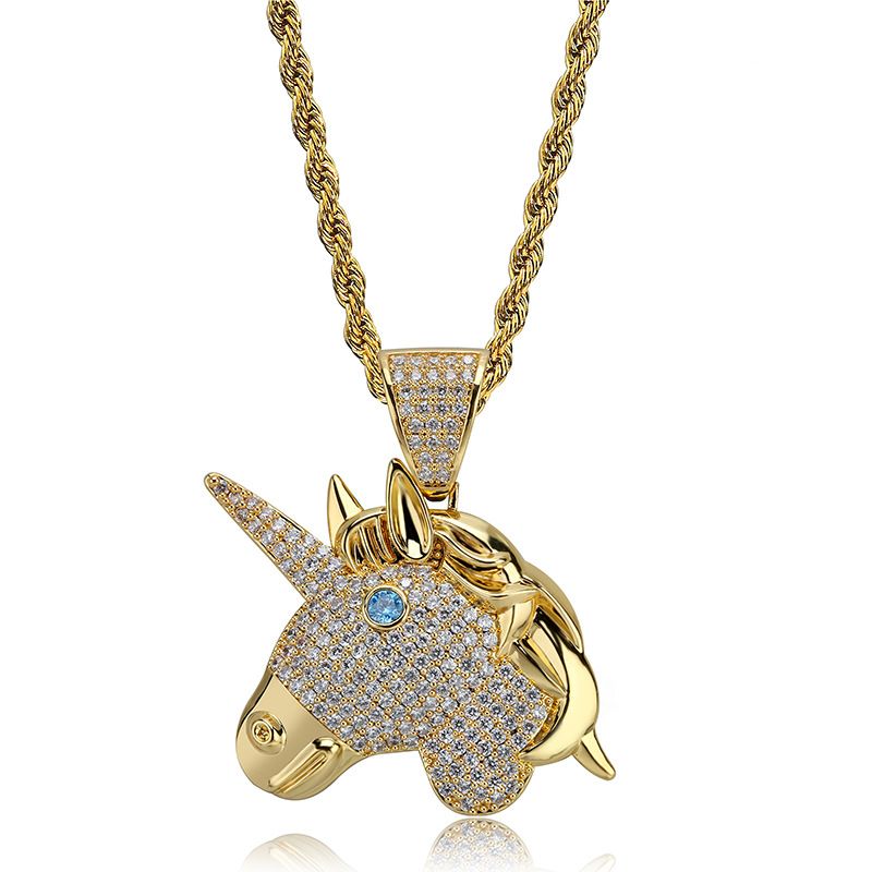 Hip Hop Hit Unicorn Cartoon Avatar Micro Incrusté Zircon Hommes Et Femmes Tendance Ins Accessoires_voghion.com