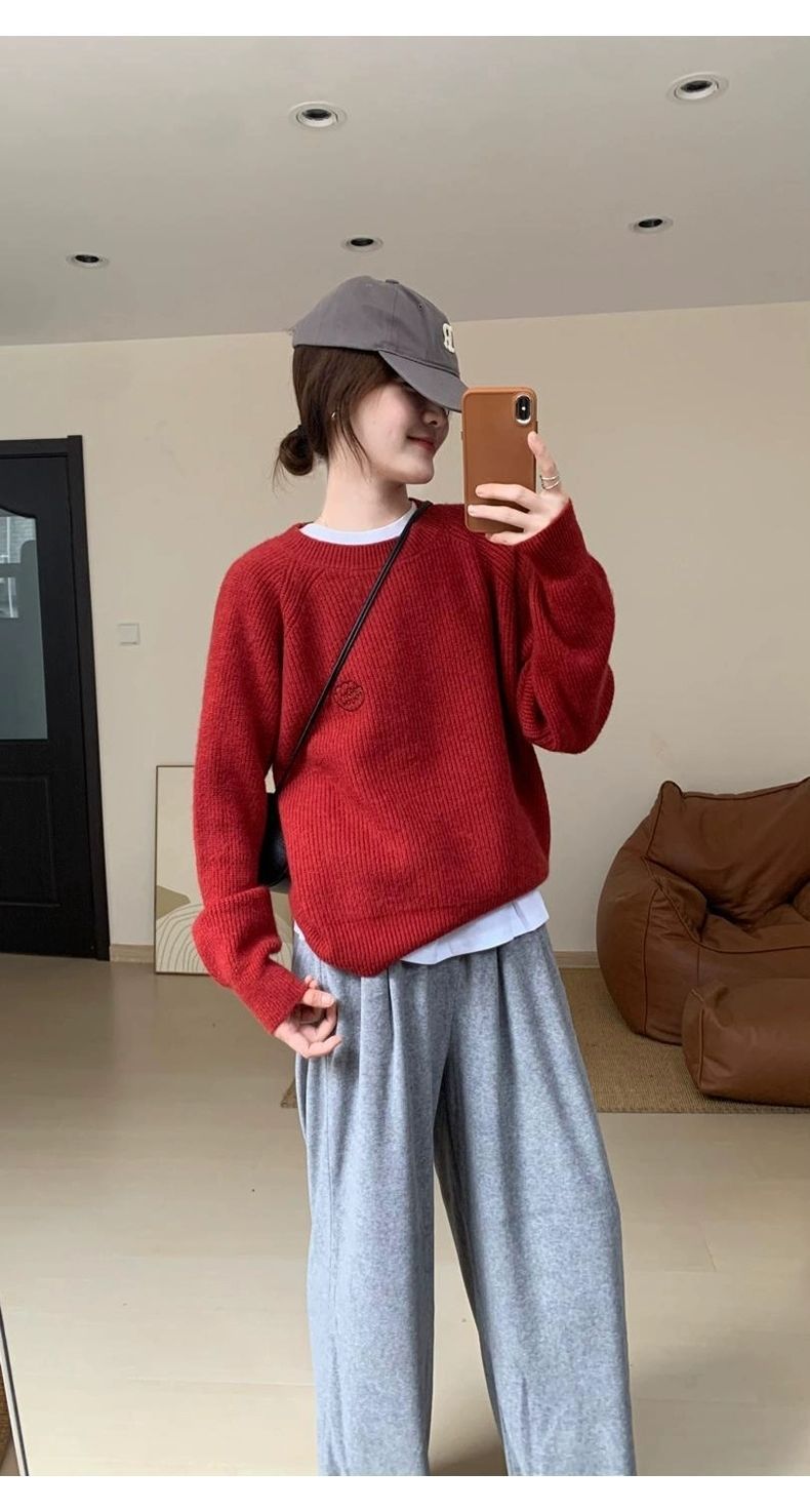 【 Cashmere Family 】 Herbst- und Winterpullover mit Rundhalsausschnitt, kurzer Wollpullover für Damen, dicke, locker gestrickte Innenschicht_voghion.com