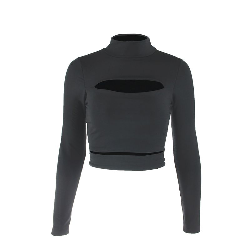 2025 Sexy Top a maniche lunghe con scollo alto e traforato per abbigliamento femminile autunnale e invernale 8815_voghion.com