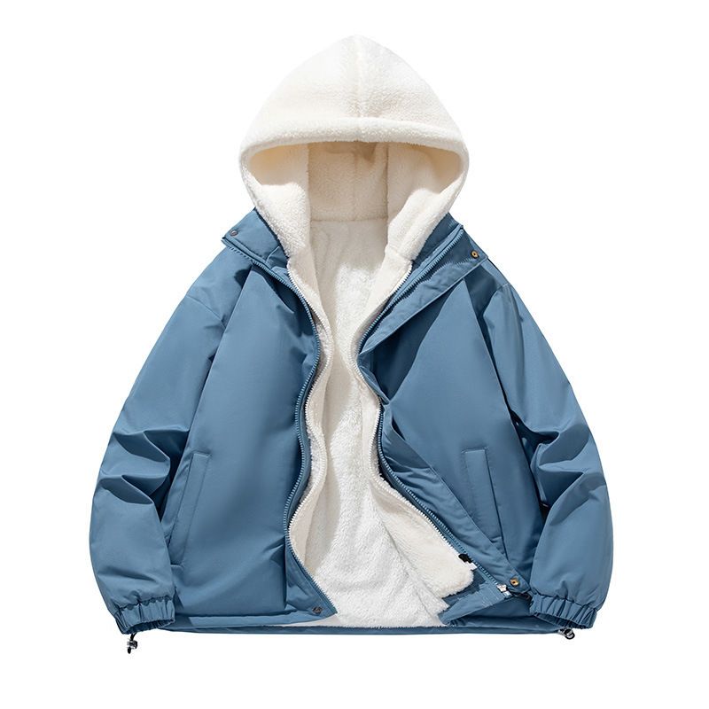 Herren Lammwolle Herbst Neue verdickte Fleece-Baumwollmantel mit Kapuze Winterjacke_voghion.com