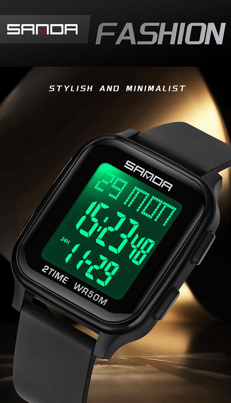 Digital Sports Watch With LED Display, Waterproof, Alarm, Stopwatch, Countdown, Dual Time, Square Dial For Casual, Business, And Outdoor Activities_voghion.com