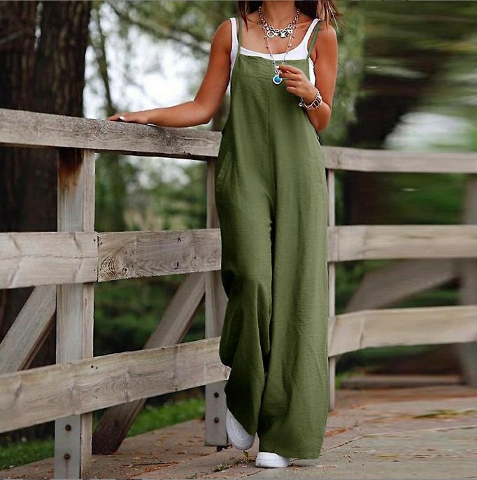 Vestido casual de algodão e linho com bolso feminino 2024_voghion.com