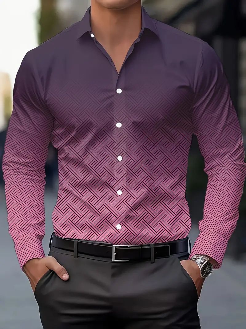 Camicia casual a maniche lunghe da uomo, nuova, primavera e autunno, con colori sfumati_voghion.com