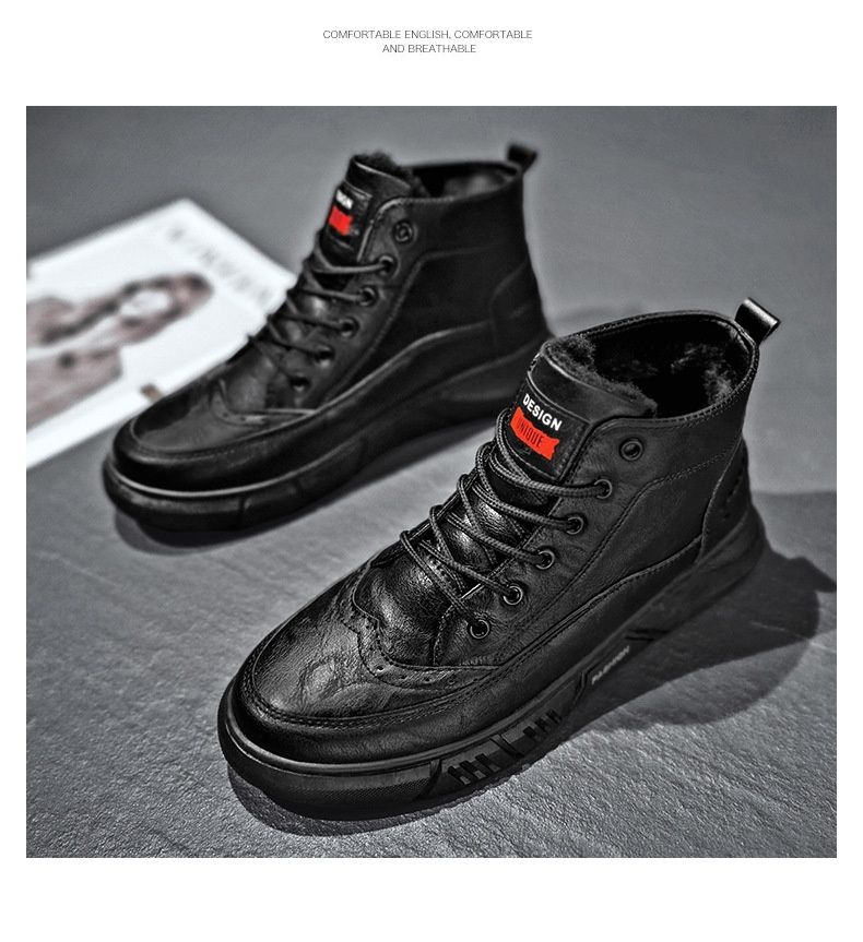 Bottes montantes chaudes Glide 2025 Hiver en coton avec doublure polaire, style business, en cuir, pour hommes._voghion.com