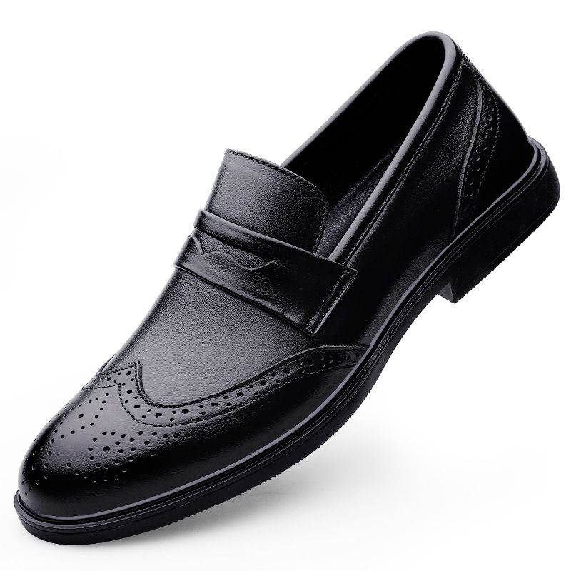 Euro Step Four Seasons Neue Top Layer Rindsleder-Loafer, Slip-On, Casual Business Brogue Herrenschuhe mit geschnitztem Design_voghion.com