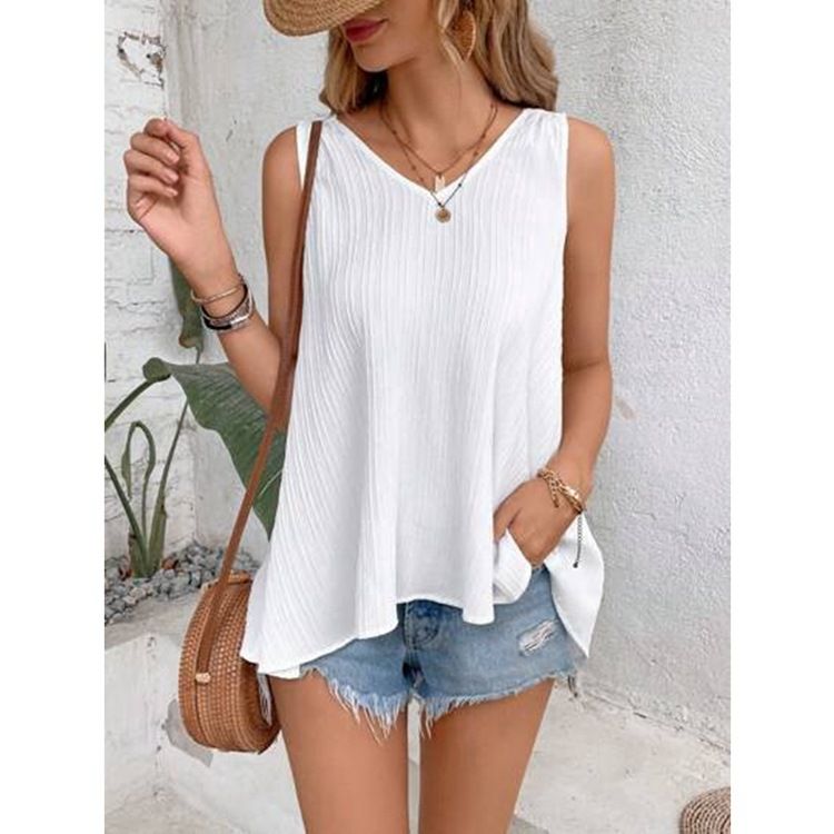 Camiseta sin mangas holgada con escote en V y encaje en la espalda para mujer, novedad de verano 2025_voghion.com