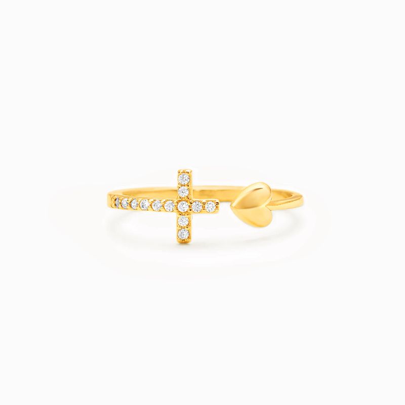 Gioielli da donna Elegante anello a forma di cuore con croce in argento sterling S925 con zircone regolabile a fascia aperta in oro bianco, oro rosa e oro giallo_voghion.com