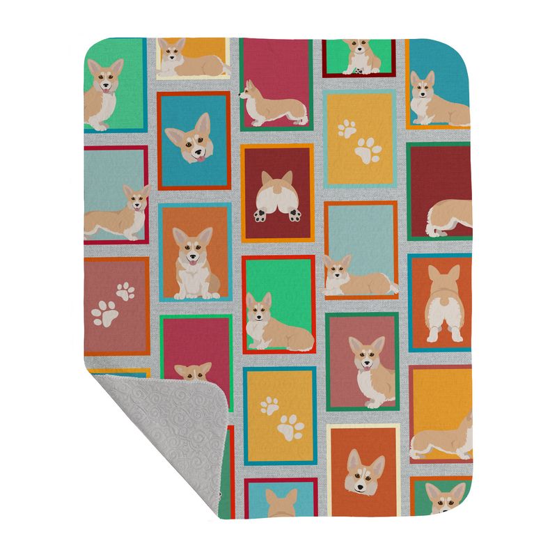 Lots of Fawn Pembroke Corgi Quilted Blanket 50x60 Artwork Pattern Quilted Throw Blanket for Bed, Couch, Sofa, Soft and Lightweight_voghion.com