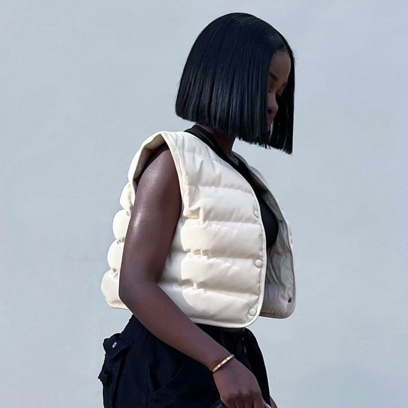 Damenbekleidung im neuen Stil, Rundhalsausschnitt, ärmellos, Knopf-Cardigan, warme Jacke, Weste, Baumwollmantel_voghion.com