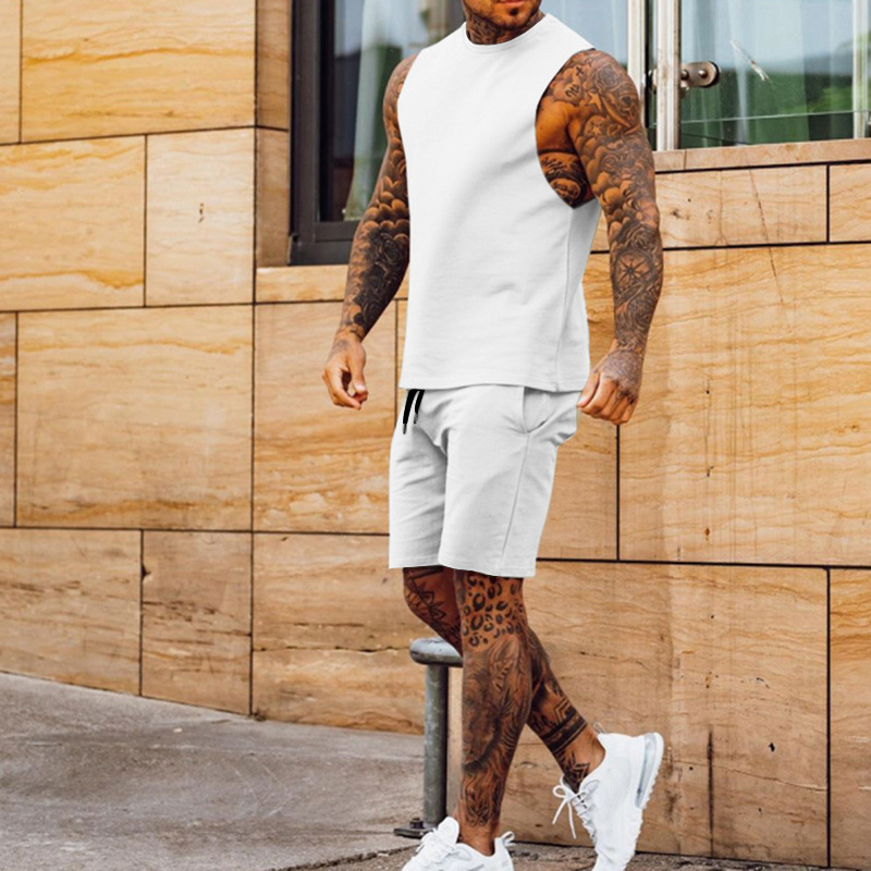 Cross-border European And American New Summer Sleeveless Sports Suit Men's Breathable Thin Round Neck Solid Color Vest_voghion.com
