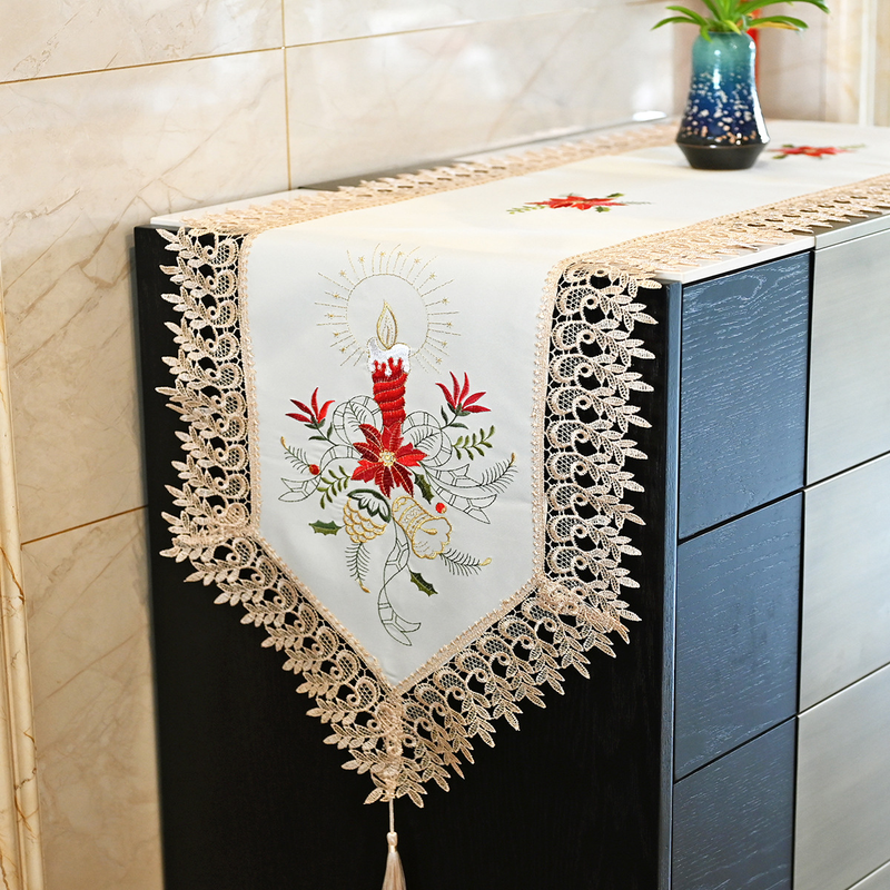 Europæisk stil minimalistisk vandopløselig blonde julebord flag Nordisk broderi stor rød garderobe TV skabs cover_voghion.com