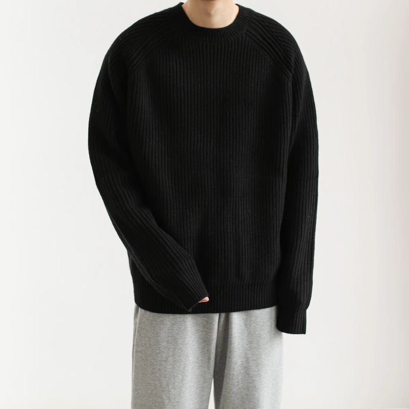 Minimalist Büyük Boy Yuvarlak Yaka Kazak - Kırışmaz Polyester Karışımı, Unisex, Katmanlı Giymeye Uygun (Siyah/Beyaz, M-XXL)_voghion.com