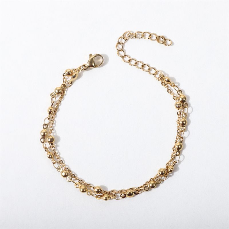 Bracelet double couche en acier inoxydable de haute qualité pour femme, chaîne à perles à intervalle de vent, breloque de style petit_voghion.com