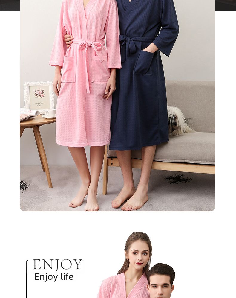Couple's Waffle Robe - V-Neck Lightweight Bathrobe Set_voghion.com