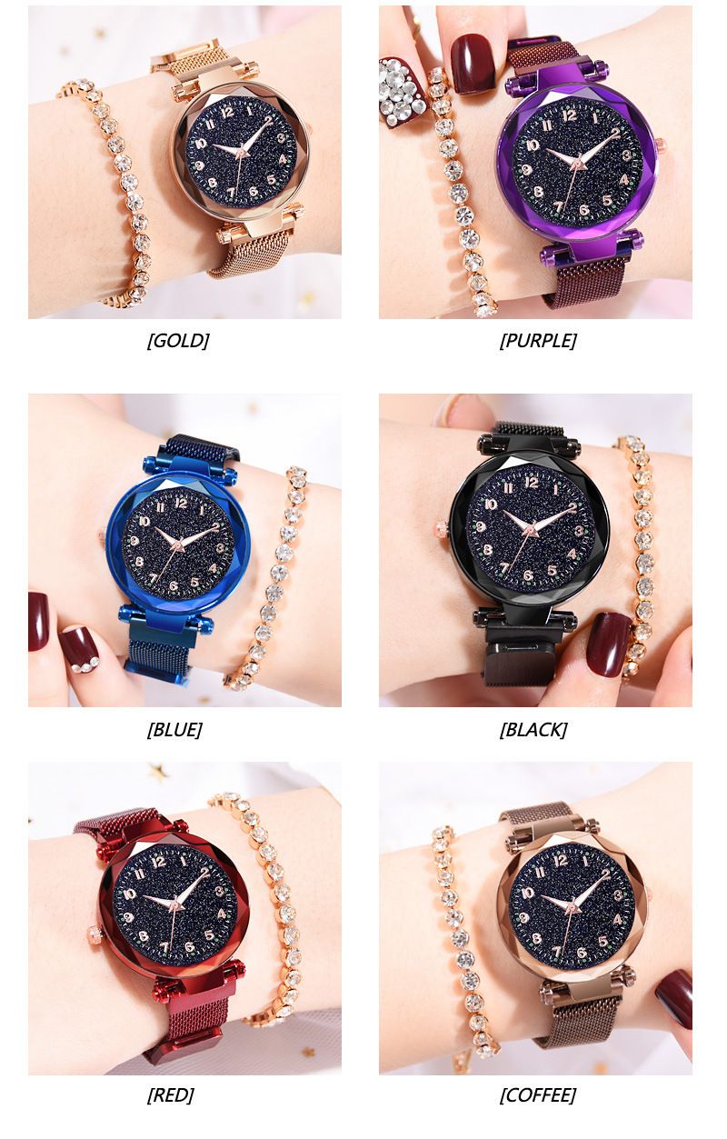 Magnet women's watch Arabic numerals face popular watch ladies mesh belt fashionable simple quartz watch_voghion.com