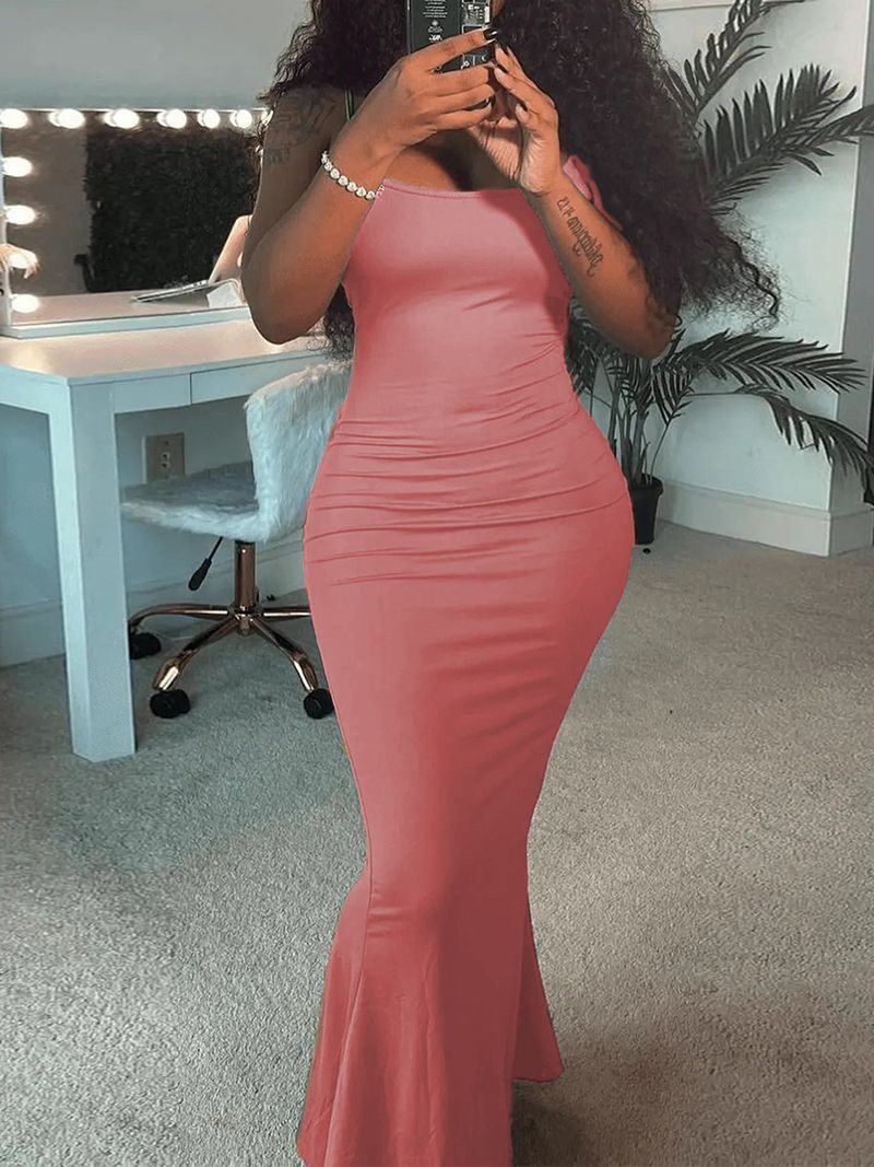 Damen 2023 Kardashian Skims Lässiges Slim Fit Träger-Home-Langes Kleid_voghion.com