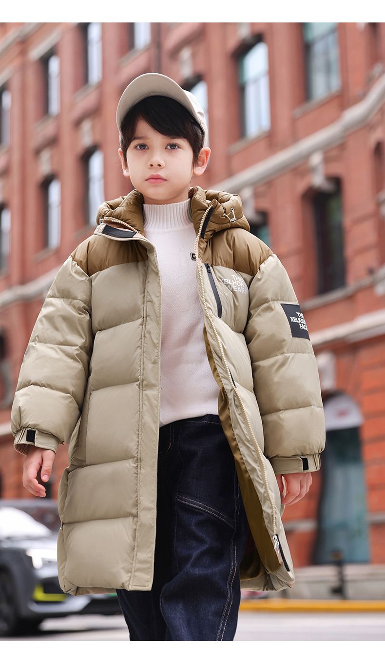 Boys' Long Down Jacket With Hood - Warm Winter Coat For Kids, Soft & Lightweight 50%-55% White Duck Down, Water-Resistant Shell, Stylish Zipper Design_voghion.com