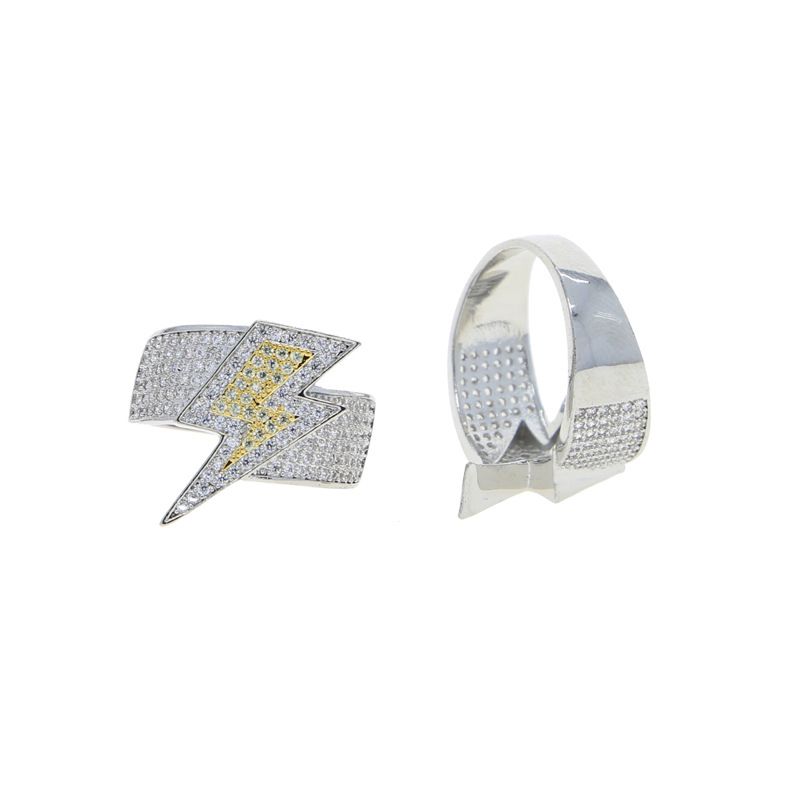 Geometrischer Hiphop-Ring für Herren mit Diamantakzenten, silberfarben, Größen 8–10, Ringstil Hip Hop Street Trend Herrenschmuck_voghion.com