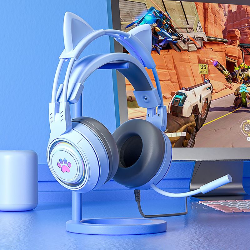 SY-G25 Cuffia cablata con riduzione del rumore sensibile Orecchie di gatto staccabili Cuffie da gioco omnidirezionali USB da 3,5 mm per laptop_voghion.com