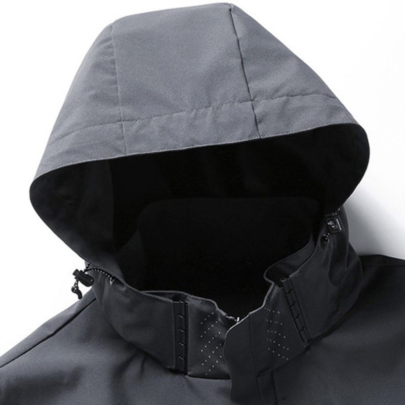 Single Layer Hooded Solid Color Waterproof Women's Thin Windproof Jacket Men's Three-Proof Hiking Coat_voghion.com