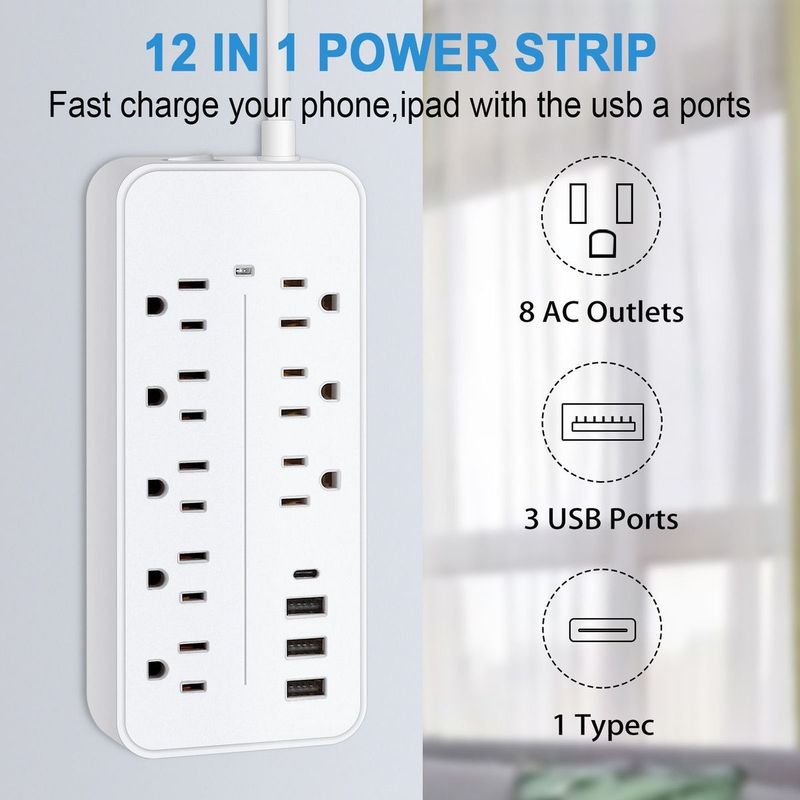 Travel-Specific American Standard US Canada Plug Socket Power Strip 8-Outlet Extension Cord For Overseas Regions_voghion.com