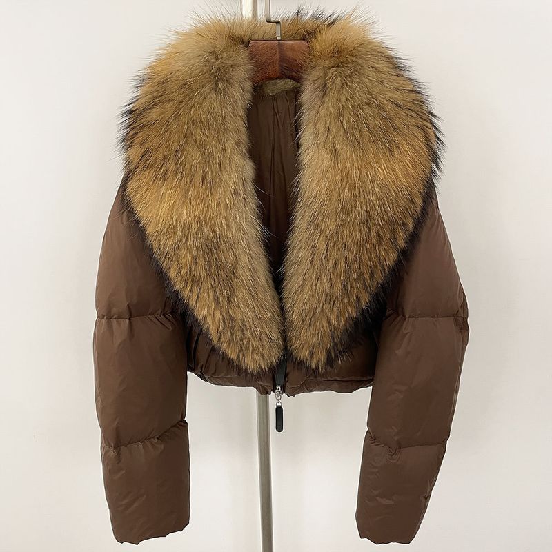 Piumino corto invernale da donna con finiture in pelliccia di volpe, cappotto caldo oversize con cappuccio staccabile, 90% piumino d'anatra bianca, rivestimento in poliestere, vari colori_voghion.com